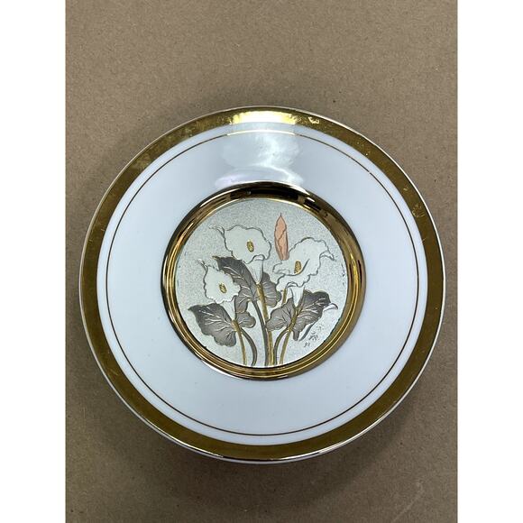 Chokin 24K Gold Etched Calla Lily Plate,‎ 6" - Picture 1 of 4